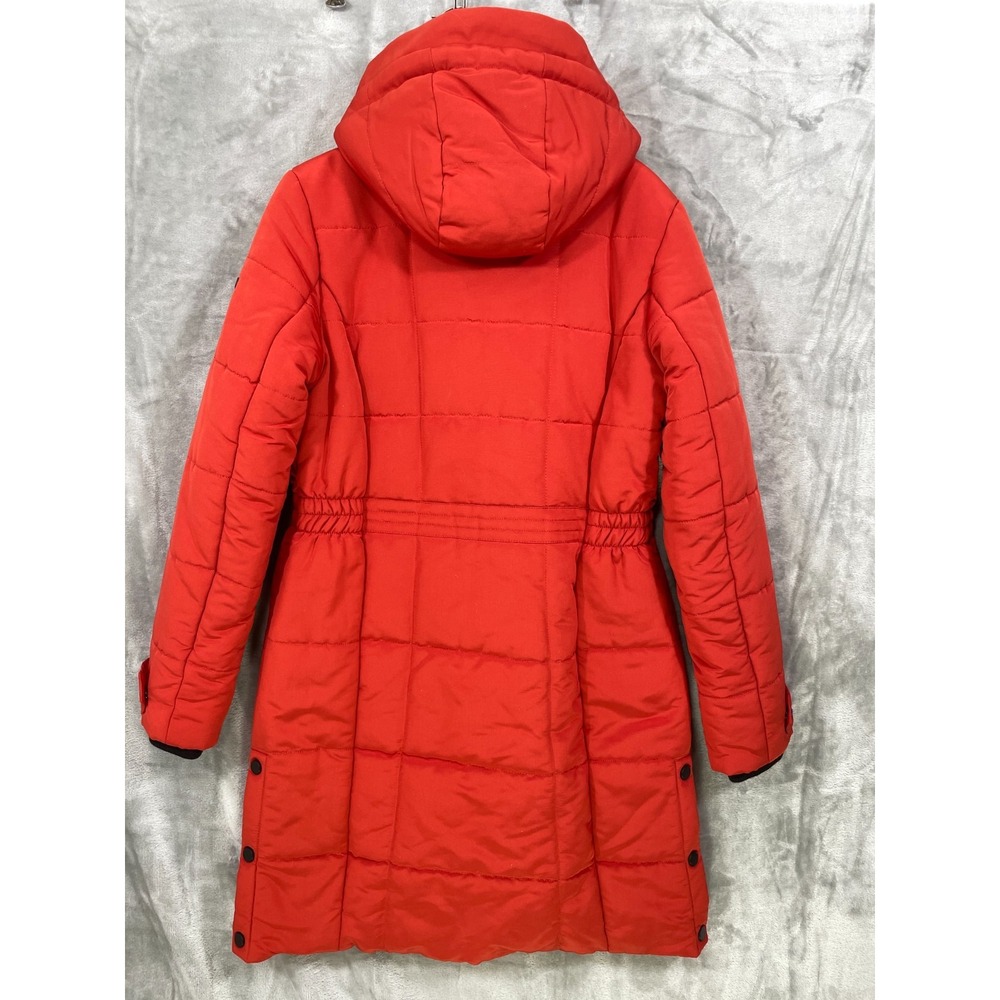 Lucky Brand Women's Small Parka Long Puffer Coat in Red Hooded Insulated - Picture 2 of 15